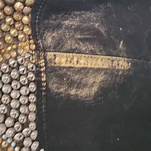 Luxe Moda Black with Gold Paint Rhinstone/Silver and Gold Studded Jean Jacket SM - Picture 3 of 15